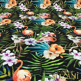 Suluboya Efektli Flamingolu Çiçekli Kumaş