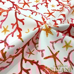 Suluboya Efektli Mercan Dalları Desenli Kumaş