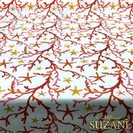 Suluboya Efektli Mercan Dalları Desenli Kumaş