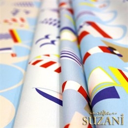 Tekneli Deniz Feneri Desenli Çocuk Kumaşı