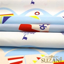 Tekneli Deniz Feneri Desenli Çocuk Kumaşı