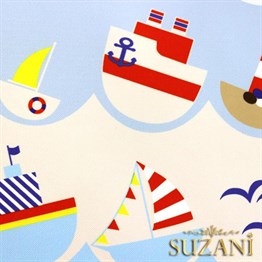 Tekneli Deniz Feneri Desenli Çocuk Kumaşı