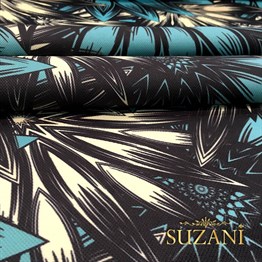 Turkuaz Egzotik Çiçekli Kumaş