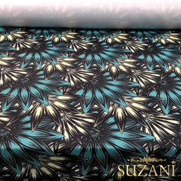 Turkuaz Egzotik Çiçekli Kumaş