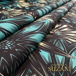 Turkuaz Egzotik Çiçekli Kumaş