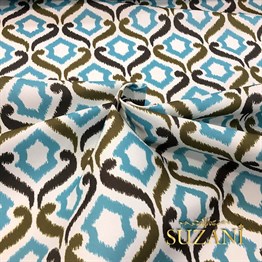 Turkuaz Kahverengi İkat Kumaş