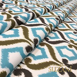 Turkuaz Kahverengi İkat Kumaş