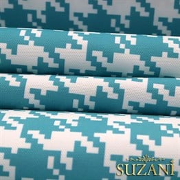 Turkuaz Kazayağı Desenli Kumaş