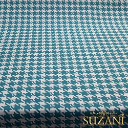 Turkuaz Kazayağı Desenli Kumaş