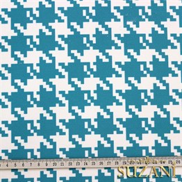 Turkuaz Kazayağı Desenli Kumaş
