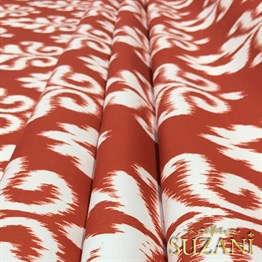 Turuncu Beyaz Damask Desenli Kumaş