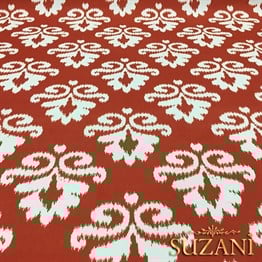 Turuncu Beyaz Damask Desenli Kumaş