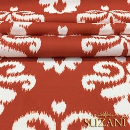 Turuncu Beyaz Damask Desenli Kumaş