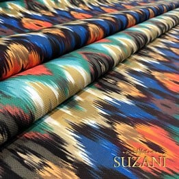 Turuncu Lacivert İkat Kumaş