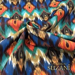 Turuncu Lacivert İkat Kumaş