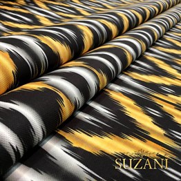 Turuncu Siyah İkat Kumaş