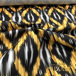 Turuncu Siyah İkat Kumaş