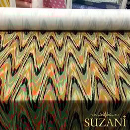 Turuncu Yeşil Dalgalı İkat Kumaş