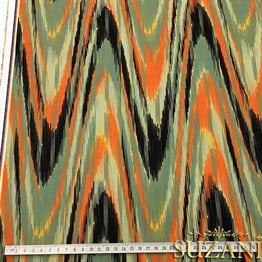 Turuncu Yeşil Dalgalı İkat Kumaş