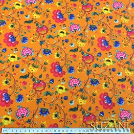 Turuncu Zemin Klasik Çiçekli Kumaş