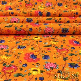 Turuncu Zemin Klasik Çiçekli Kumaş