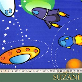 Uzay Desenli Çocuk Kumaşı