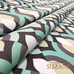 Yeşil Bej Geometrik Desenli Kumaş