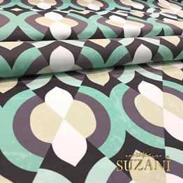 Yeşil Bej Geometrik Desenli Kumaş