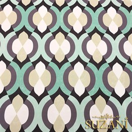 Yeşil Bej Geometrik Desenli Kumaş