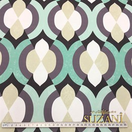 Yeşil Bej Geometrik Desenli Kumaş