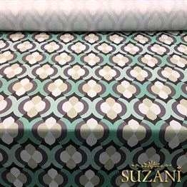 Yeşil Bej Geometrik Desenli Kumaş