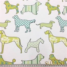 Yeşil Köpekler Desenli Kumaş