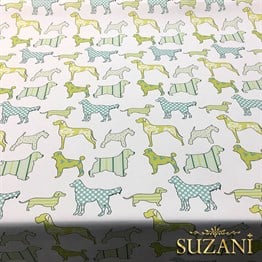 Yeşil Köpekler Desenli Kumaş