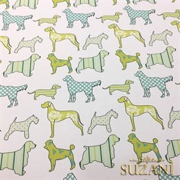 Yeşil Köpekler Desenli Kumaş