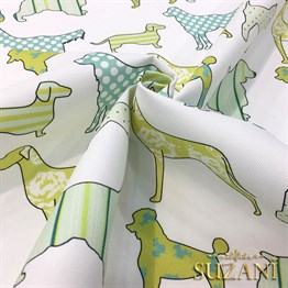 Yeşil Köpekler Desenli Kumaş