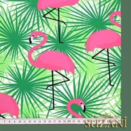 Yeşil Üzeri Pembe Flamingo Desenli Kumaş