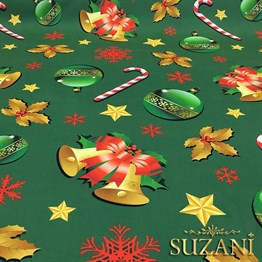 Yeşil Zemin Yılbaşı Desenli Kumaş
