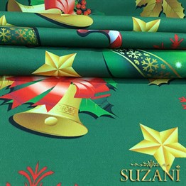 Yeşil Zemin Yılbaşı Desenli Kumaş