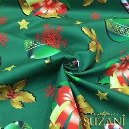 Yeşil Zemin Yılbaşı Desenli Kumaş