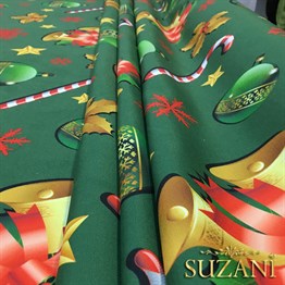 Yeşil Zemin Yılbaşı Desenli Kumaş