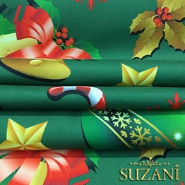 Yeşil Zemin Yılbaşı Desenli Kumaş