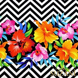 Zigzag Üzeri Çiçekli Tropikal Kumaş