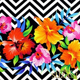 Zigzag Üzeri Çiçekli Tropikal Kumaş