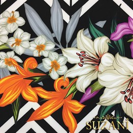 Zigzag Üzeri Turuncu Mor Çiçekli Tropikal Kumaş