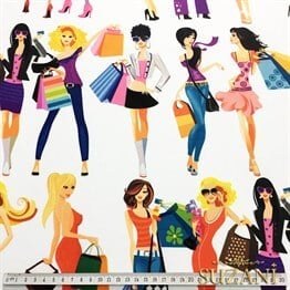 Alışveriş Yapan Kızlar Desenli Kumaş