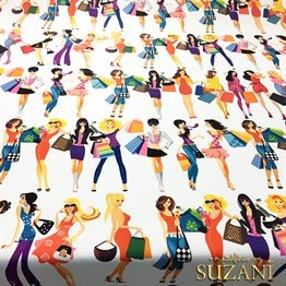 Alışveriş Yapan Kızlar Desenli Kumaş