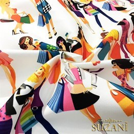 Alışveriş Yapan Kızlar Desenli Kumaş