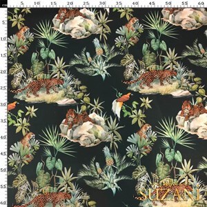 Antrasit Zemin Leopar Desenli Dijital Baskılı Kumaş