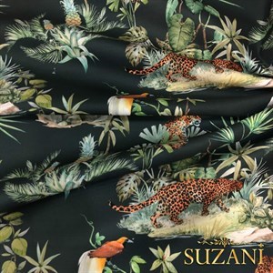 Antrasit Zemin Leopar Desenli Dijital Baskılı Kumaş