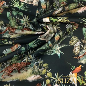 Antrasit Zemin Leopar Desenli Dijital Baskılı Kumaş